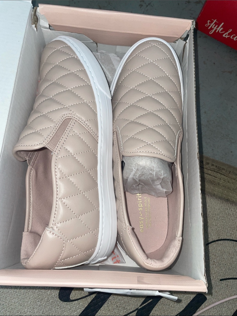 Easy Spirit Quilted Slip-On Moccasins in Blush Pink